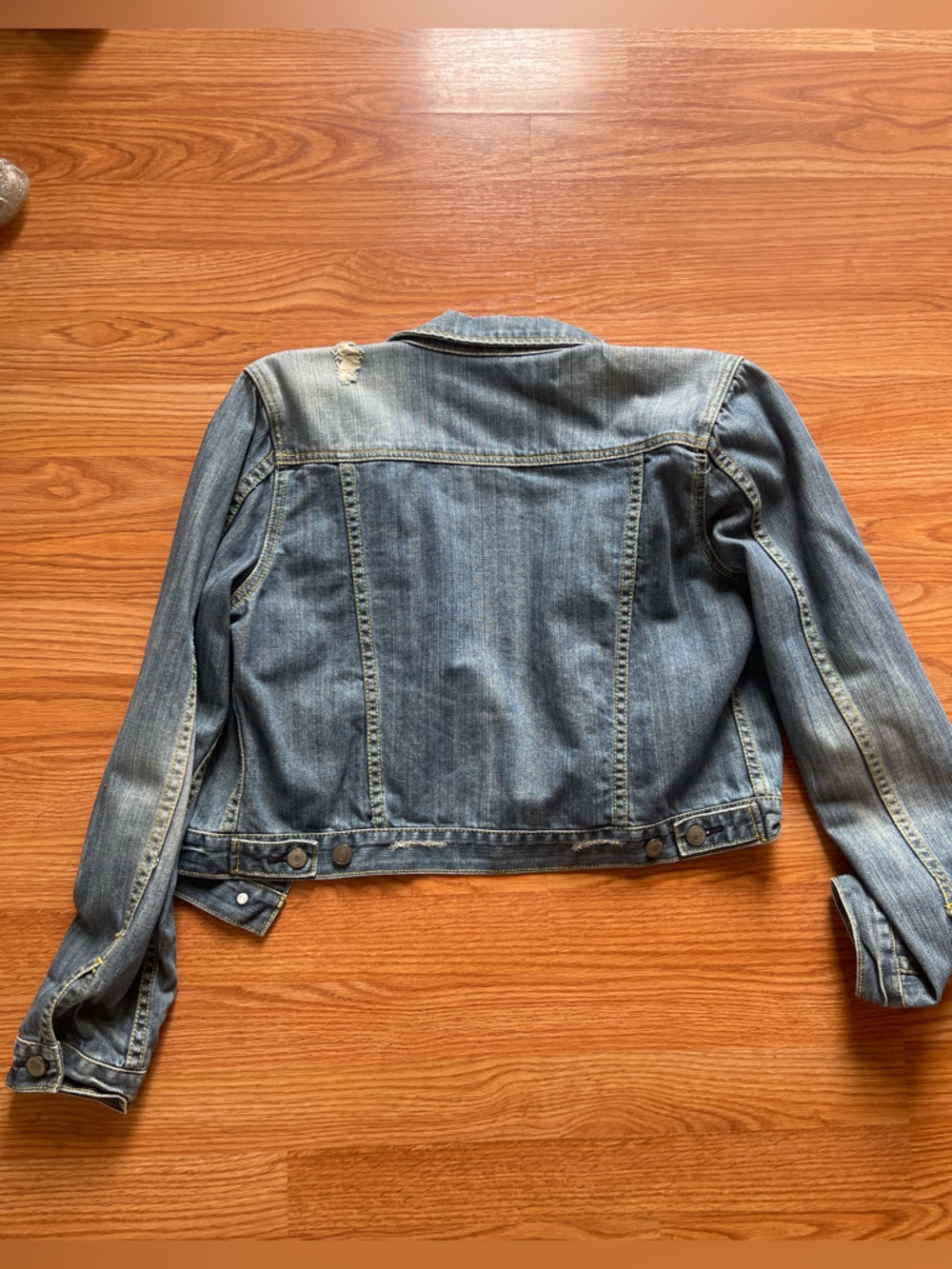 American Eagle Outfitters Light Blue Denim Jacket with White Logo - Picture 3 of 3